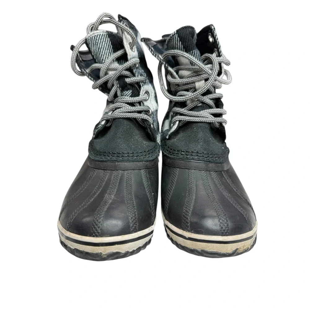 Sorel Womens Black White Buffalo Plaid‎ Waterproof Boots Duck Lace Up Size 9